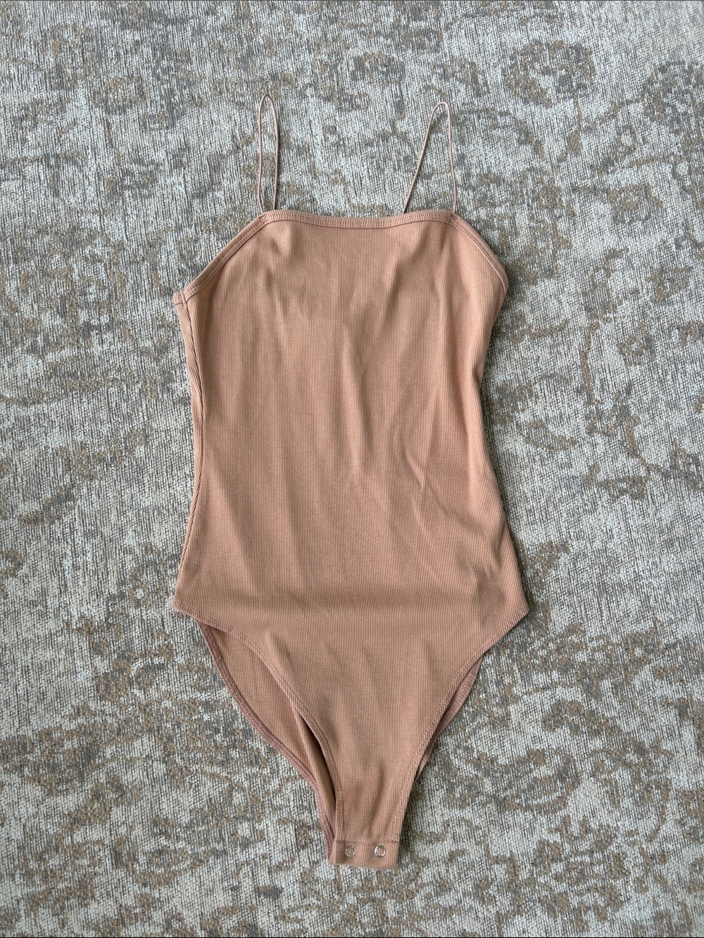 Tan Spaghetti Strap One-Piece Bodysuit